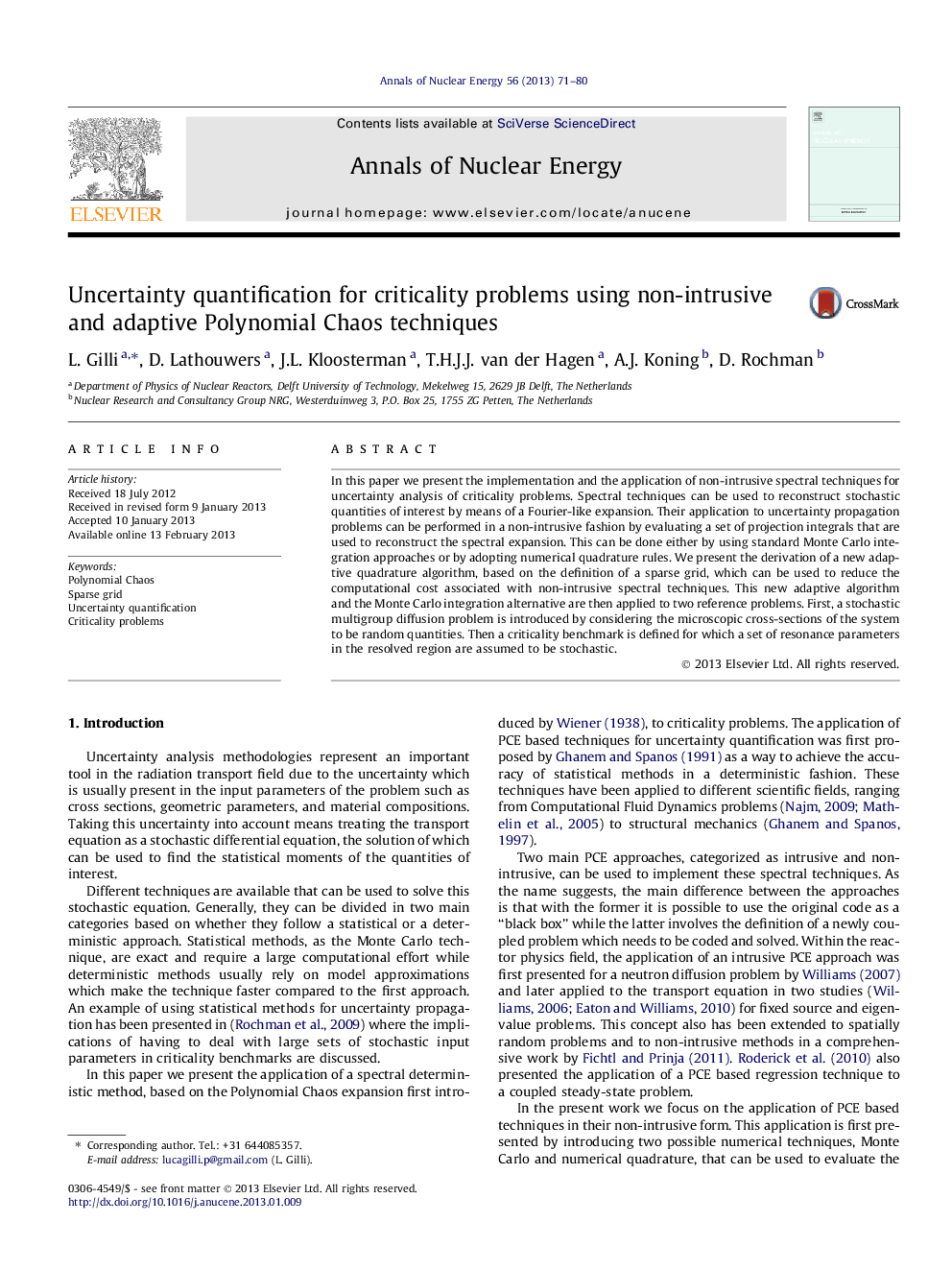 Uncertainty quantification for criticality problems using non-intrusive and adaptive Polynomial Chaos techniques