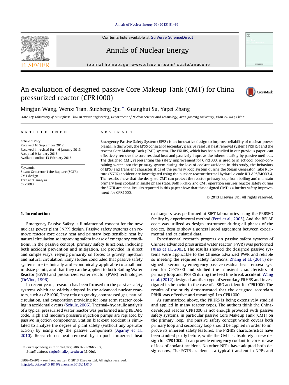 An evaluation of designed passive Core Makeup Tank (CMT) for China pressurized reactor (CPR1000)