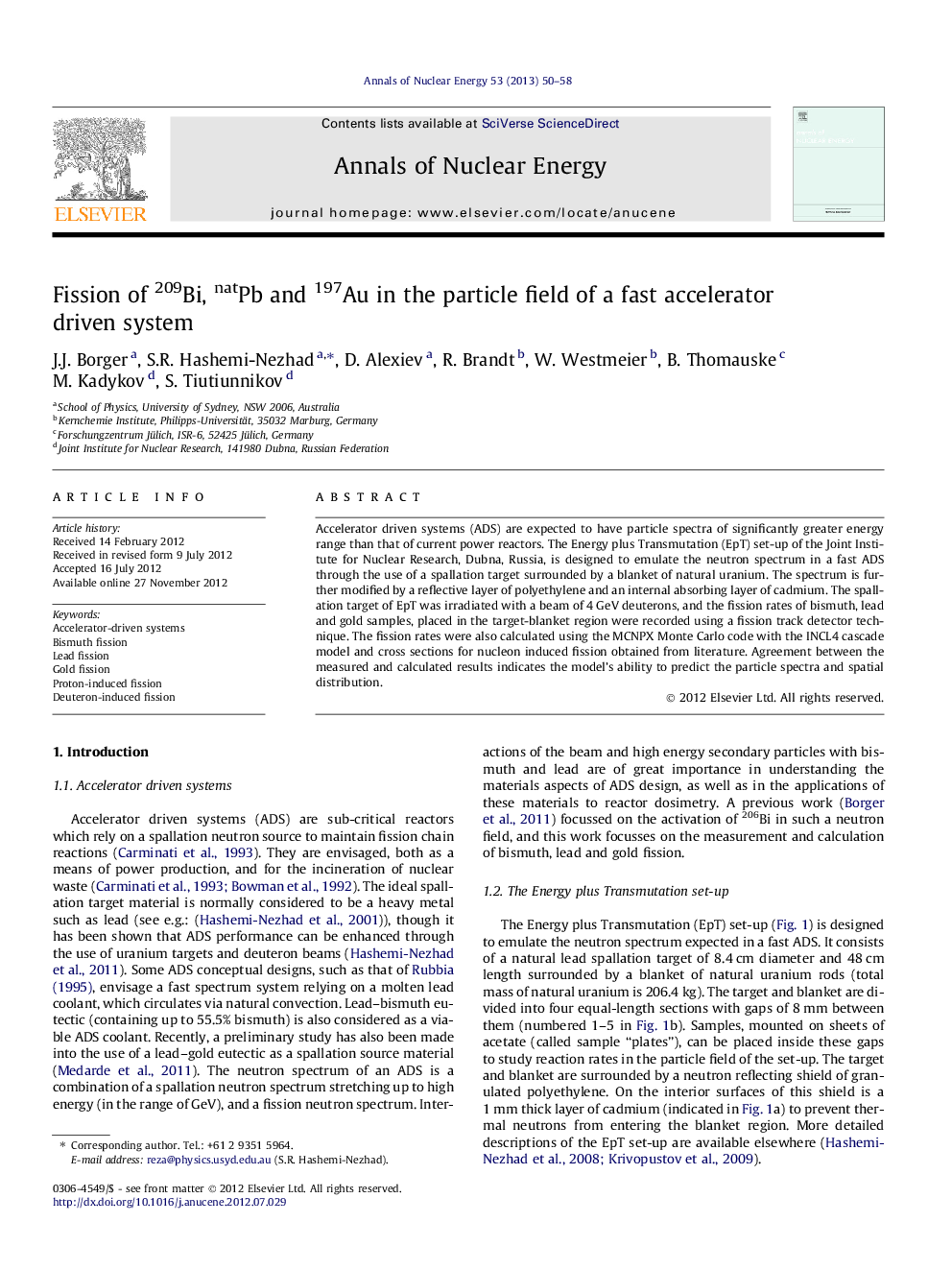 Fission of 209Bi, natPb and 197Au in the particle field of a fast accelerator driven system