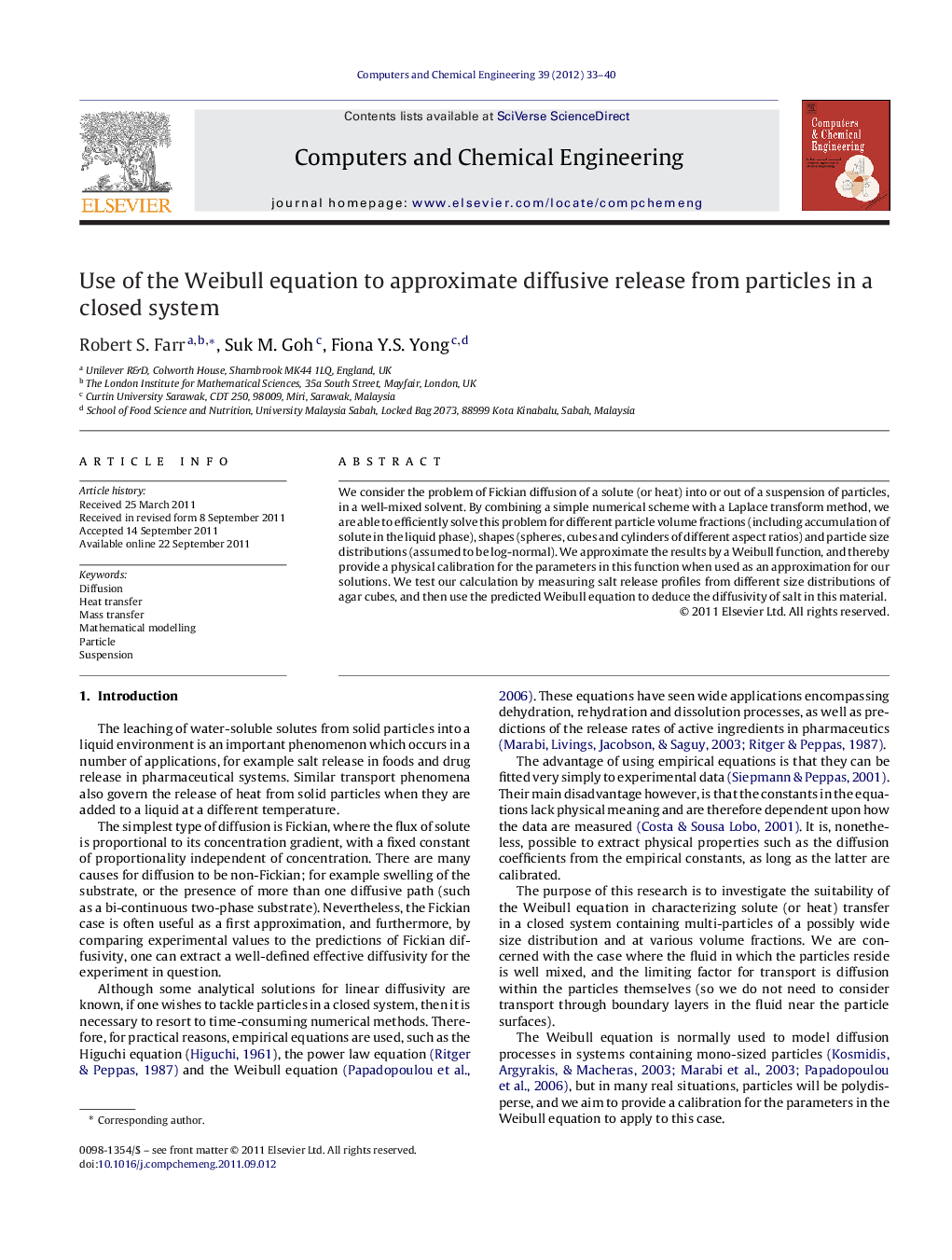 Use of the Weibull equation to approximate diffusive release from particles in a closed system