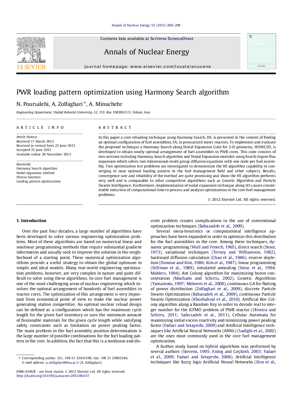 PWR loading pattern optimization using Harmony Search algorithm