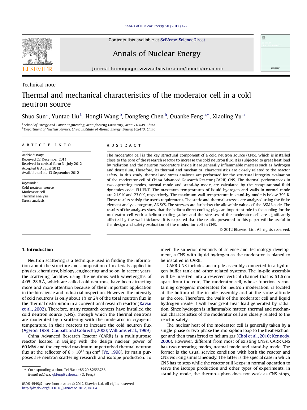 Thermal and mechanical characteristics of the moderator cell in a cold neutron source