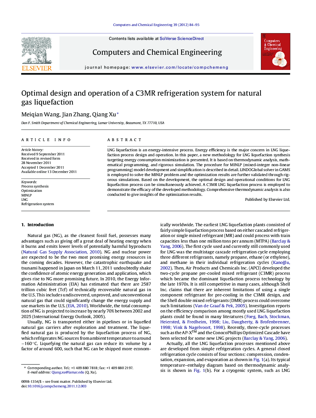 Optimal design and operation of a C3MR refrigeration system for natural gas liquefaction