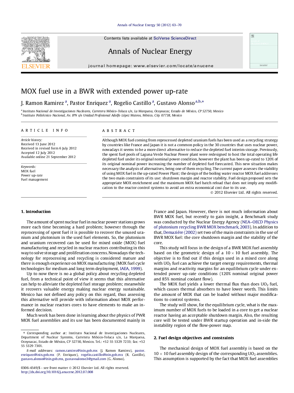 MOX fuel use in a BWR with extended power up-rate