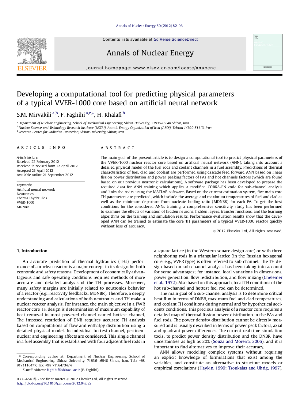 Developing a computational tool for predicting physical parameters of a typical VVER-1000 core based on artificial neural network