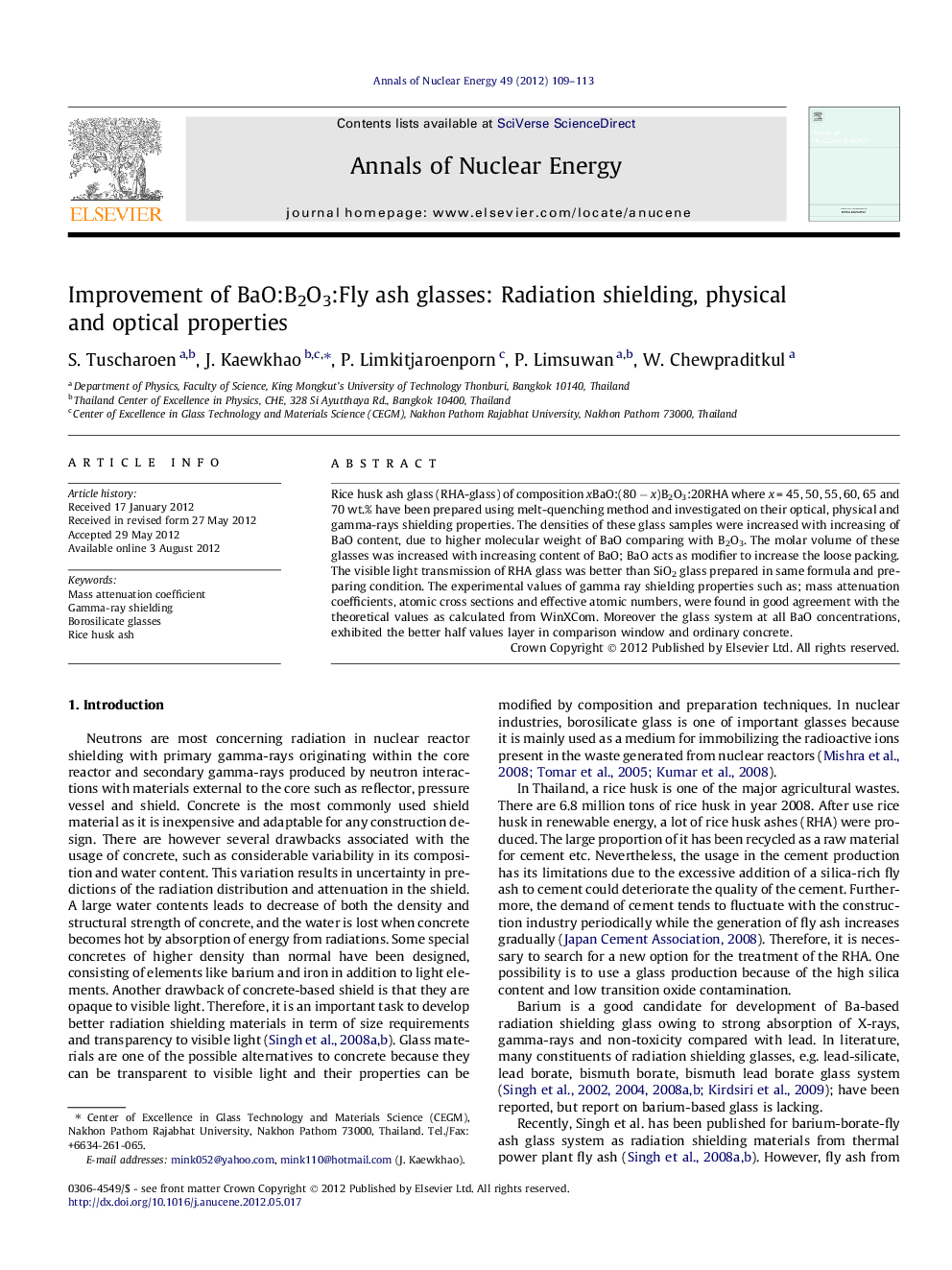 Improvement of BaO:B2O3:Fly ash glasses: Radiation shielding, physical and optical properties