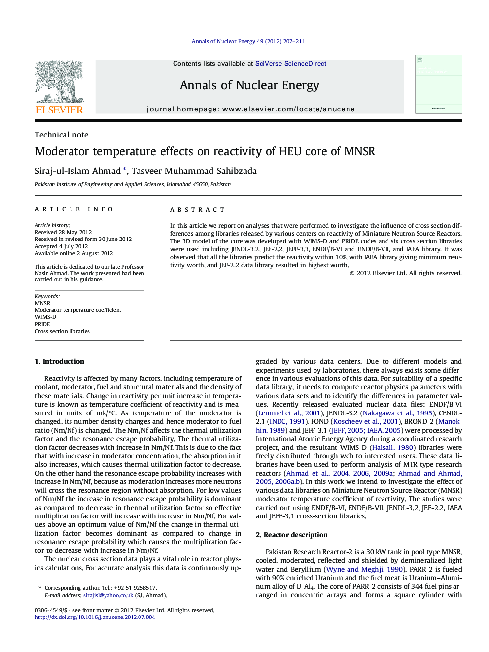 Moderator temperature effects on reactivity of HEU core of MNSR