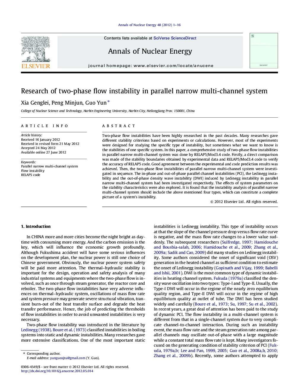 Research of two-phase flow instability in parallel narrow multi-channel system