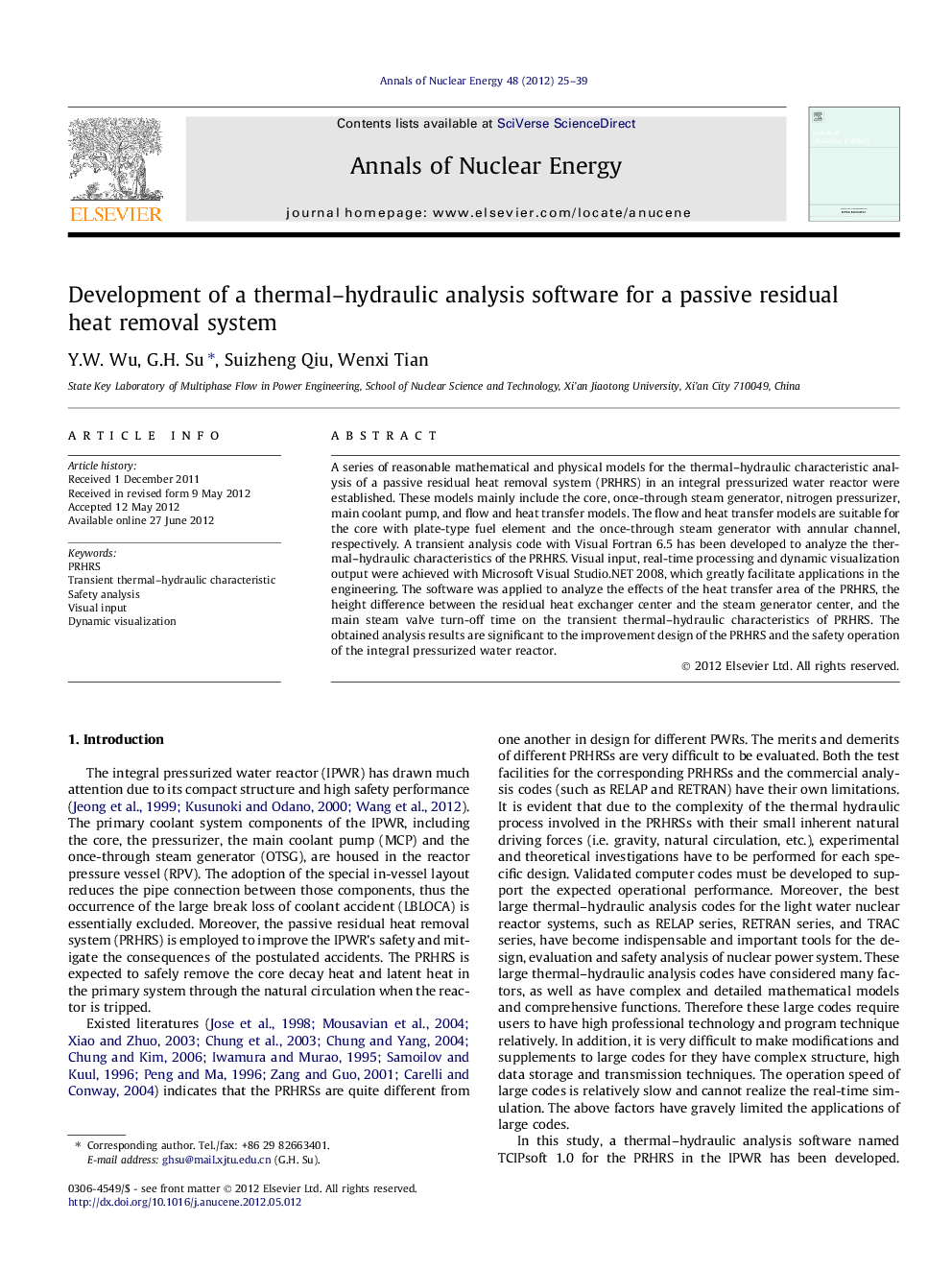 Development of a thermal-hydraulic analysis software for a passive residual heat removal system