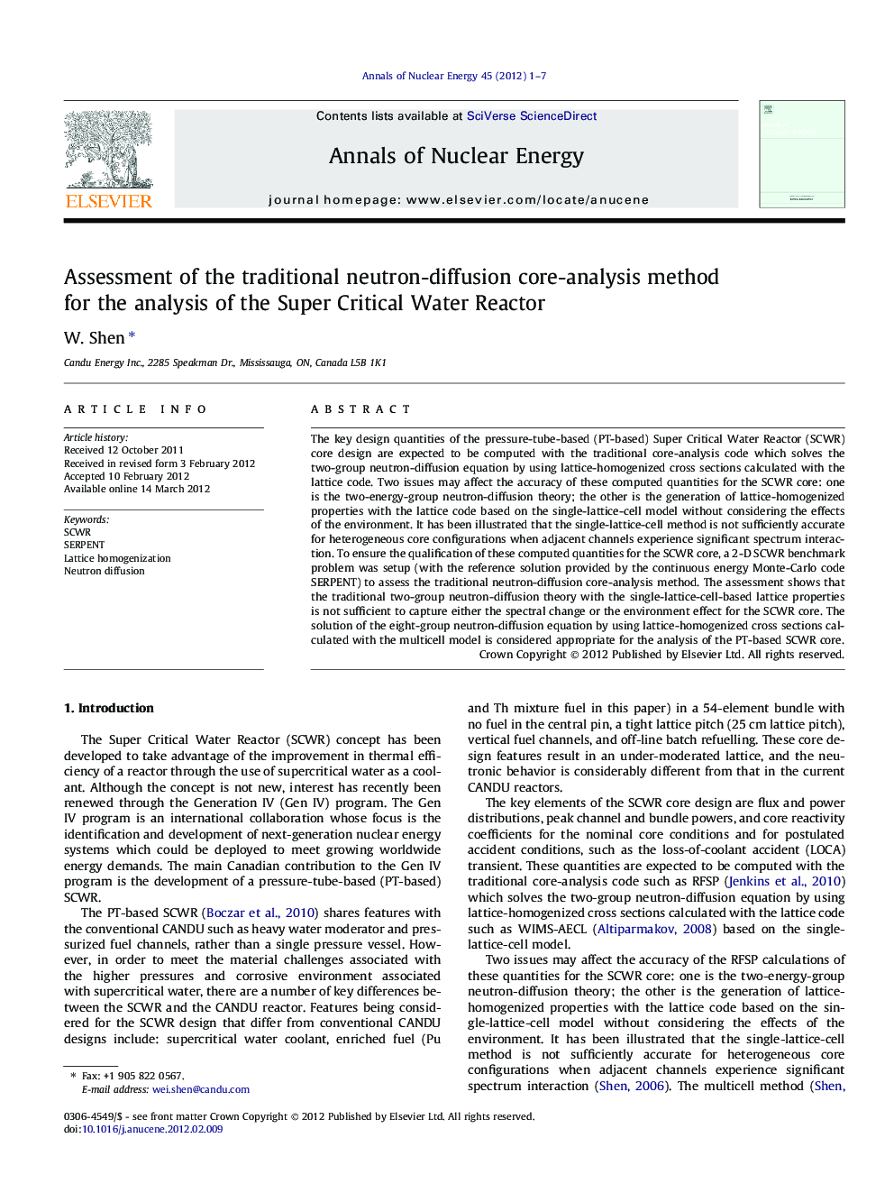 Assessment of the traditional neutron-diffusion core-analysis method for the analysis of the Super Critical Water Reactor