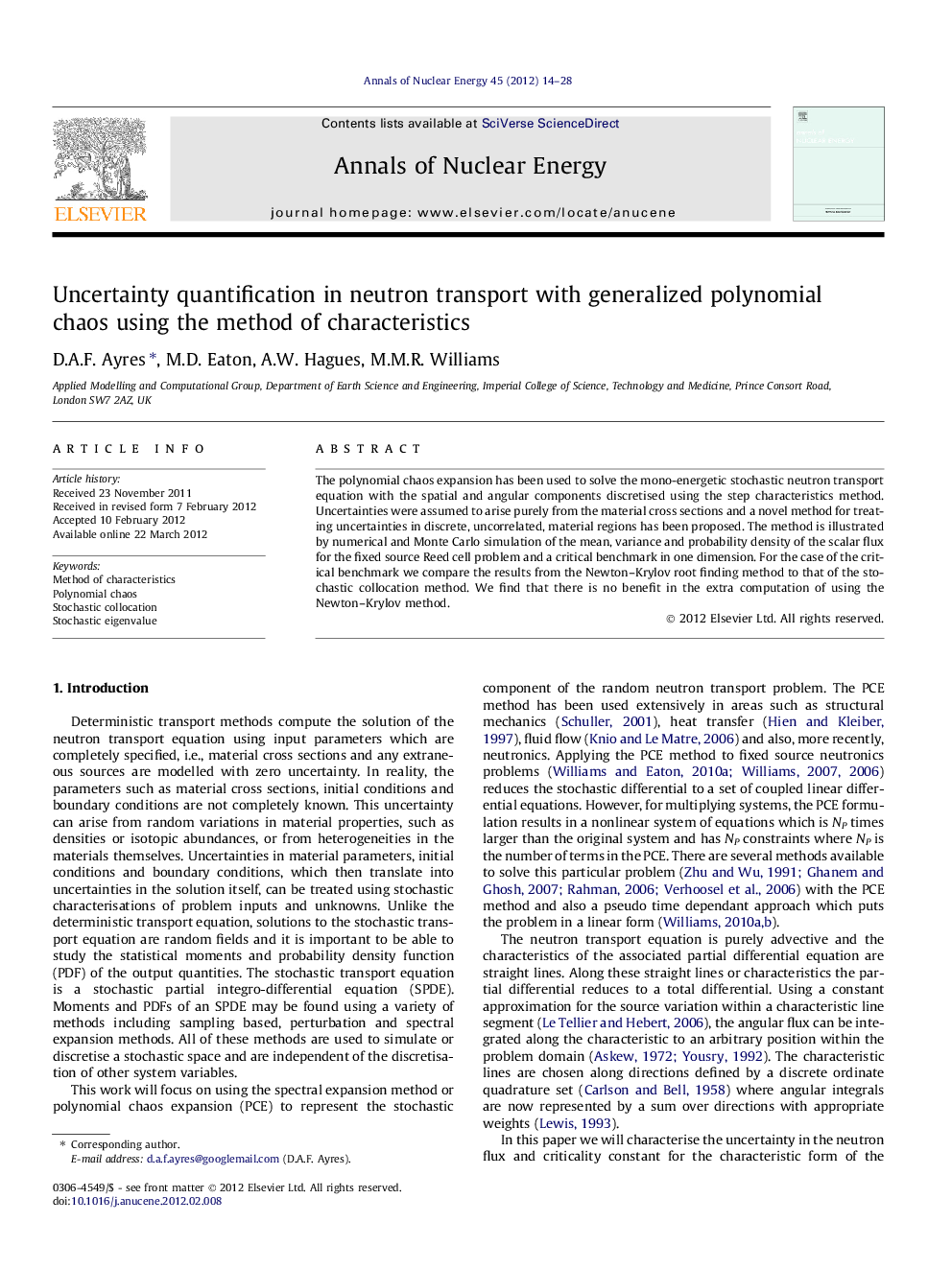 Uncertainty quantification in neutron transport with generalized polynomial chaos using the method of characteristics