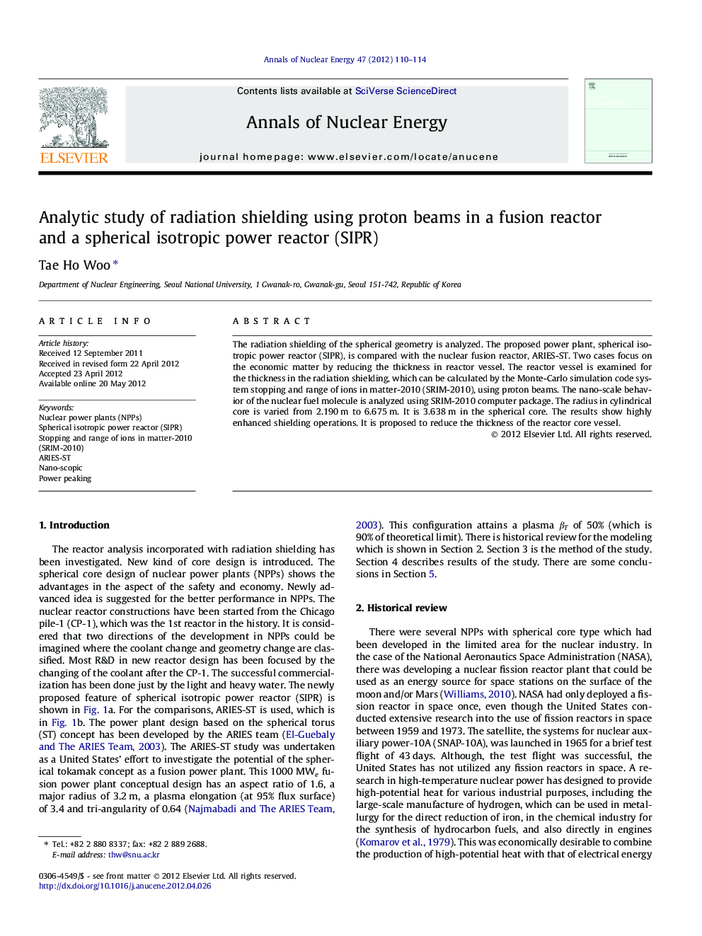 Analytic study of radiation shielding using proton beams in a fusion reactor and a spherical isotropic power reactor (SIPR)