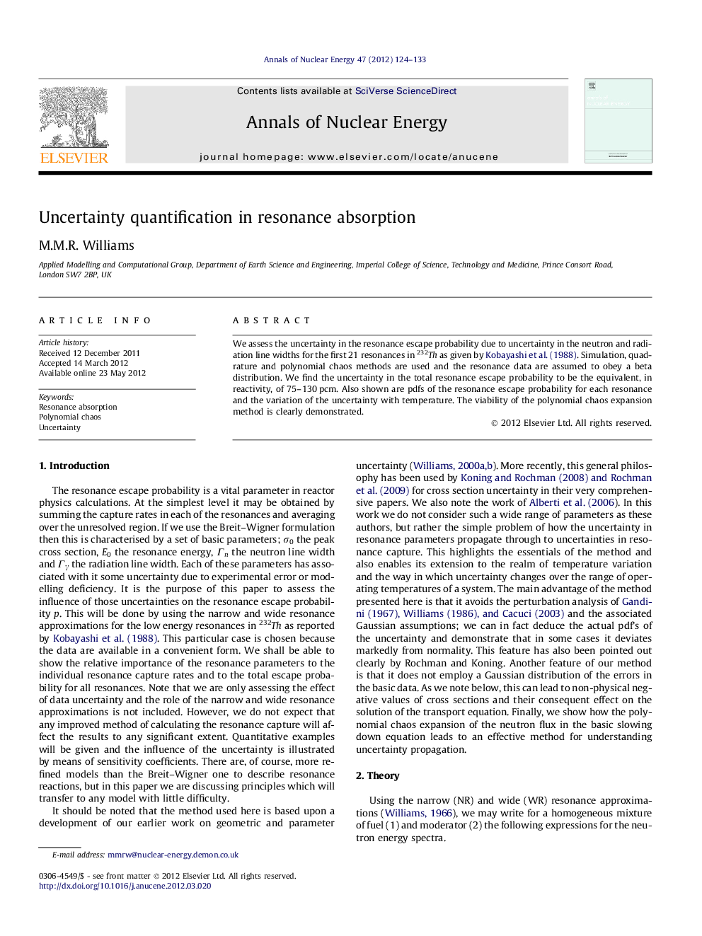 Uncertainty quantification in resonance absorption