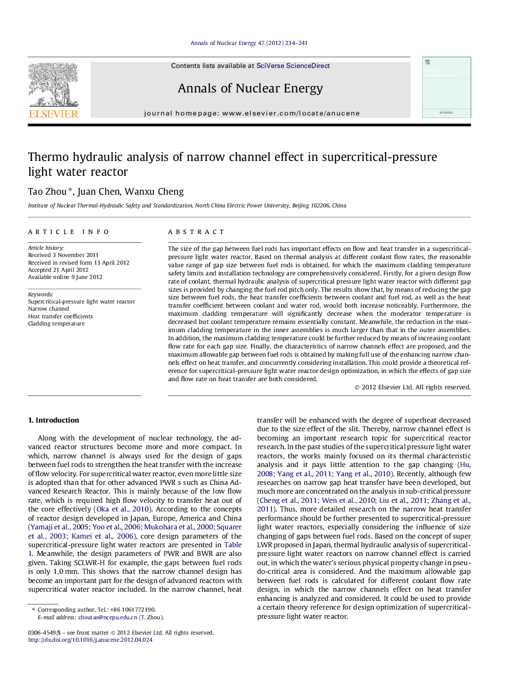 Thermo hydraulic analysis of narrow channel effect in supercritical-pressure light water reactor