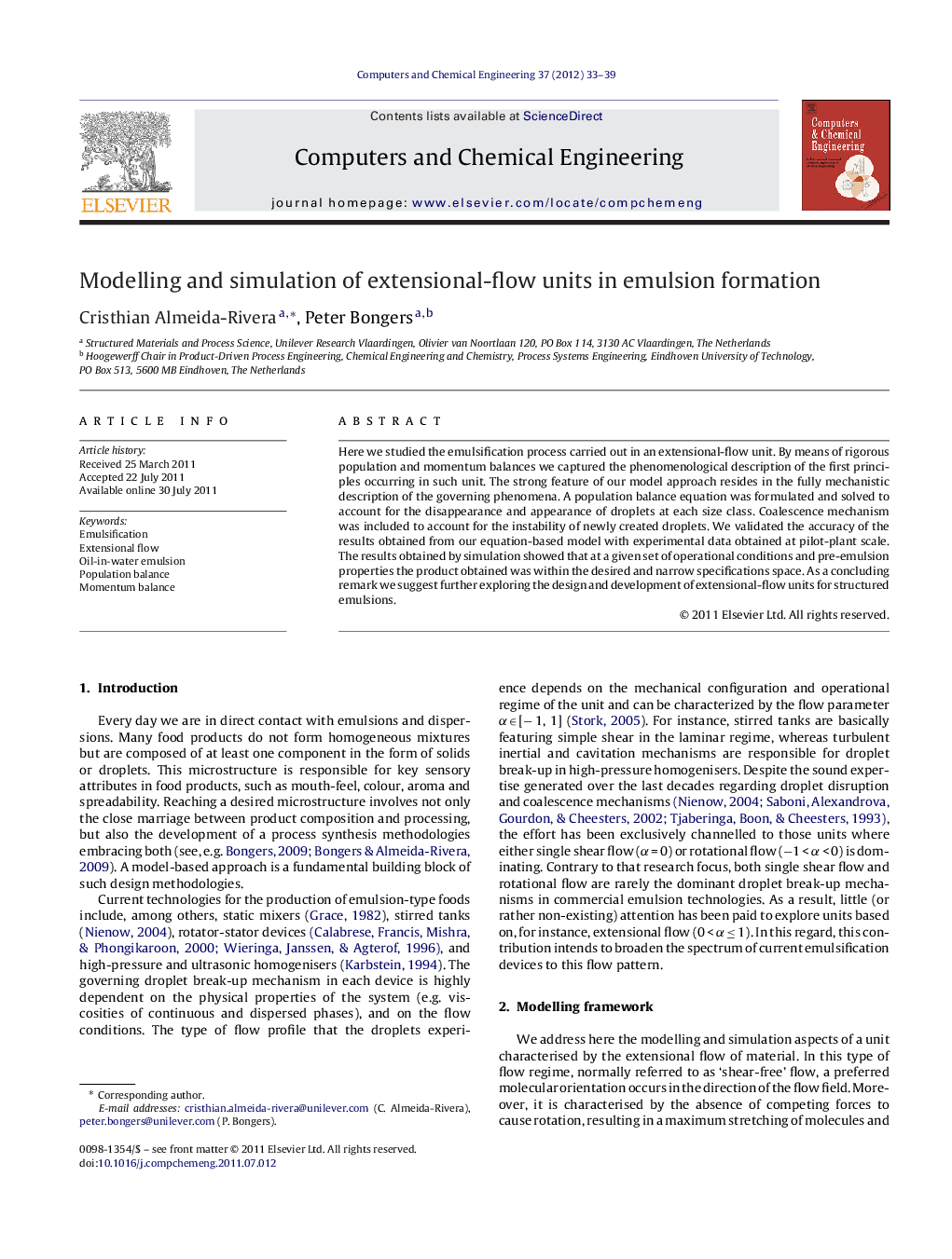 Modelling and simulation of extensional-flow units in emulsion formation