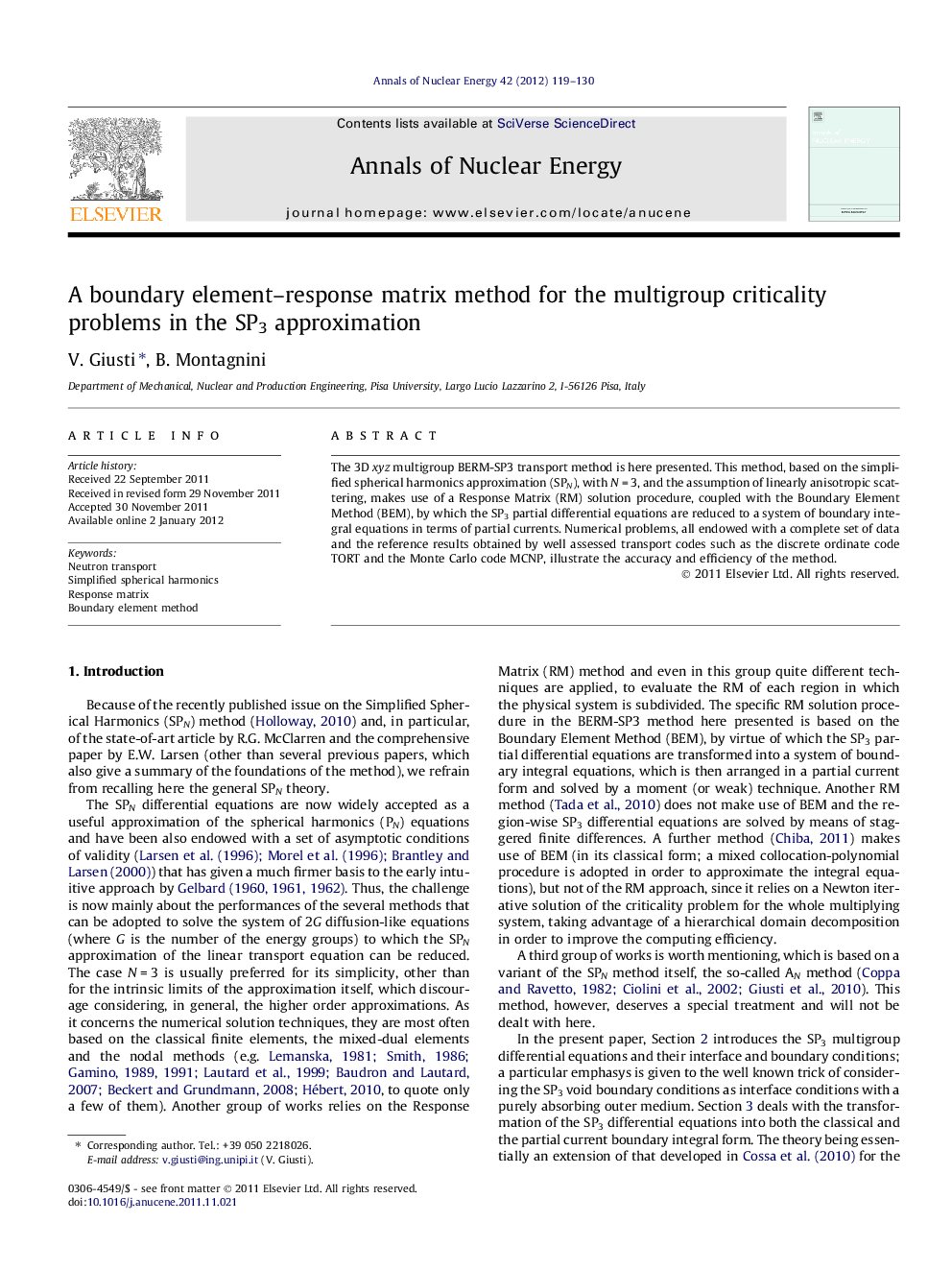 A boundary element–response matrix method for the multigroup criticality problems in the SP3 approximation