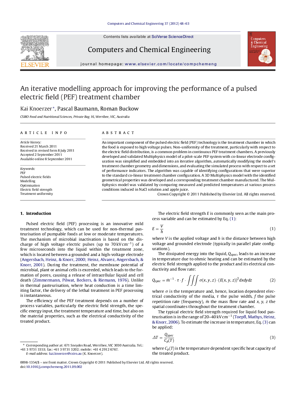 An iterative modelling approach for improving the performance of a pulsed electric field (PEF) treatment chamber