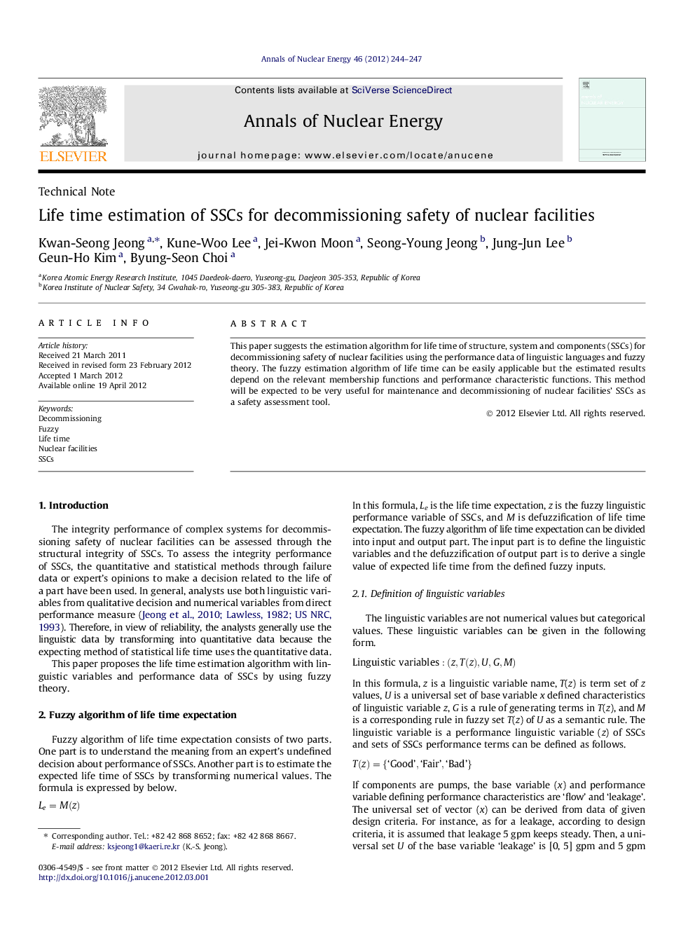 Life time estimation of SSCs for decommissioning safety of nuclear facilities