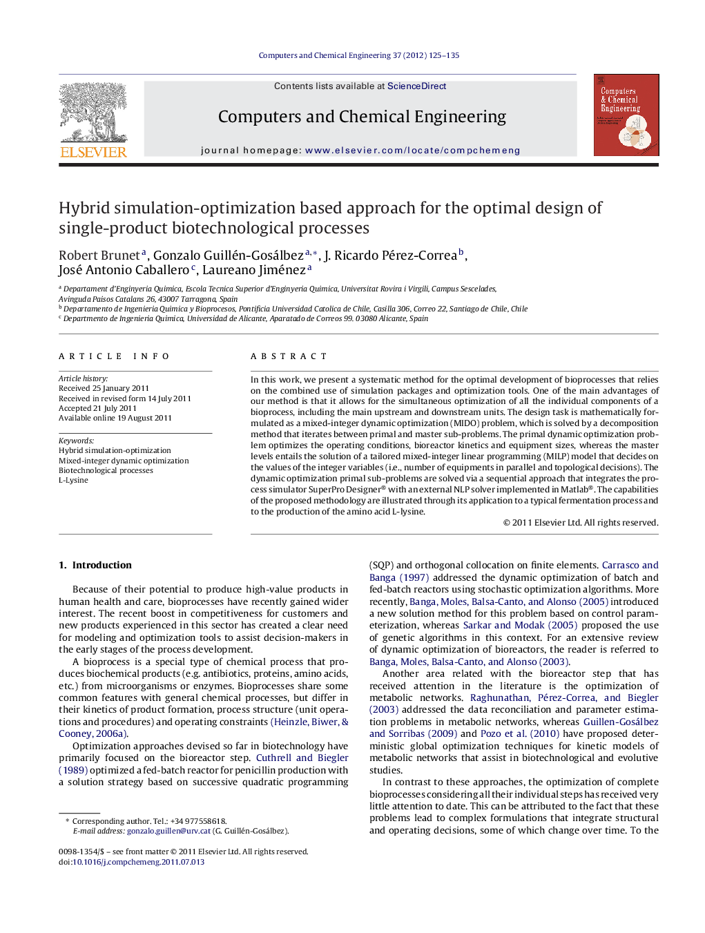 Hybrid simulation-optimization based approach for the optimal design of single-product biotechnological processes