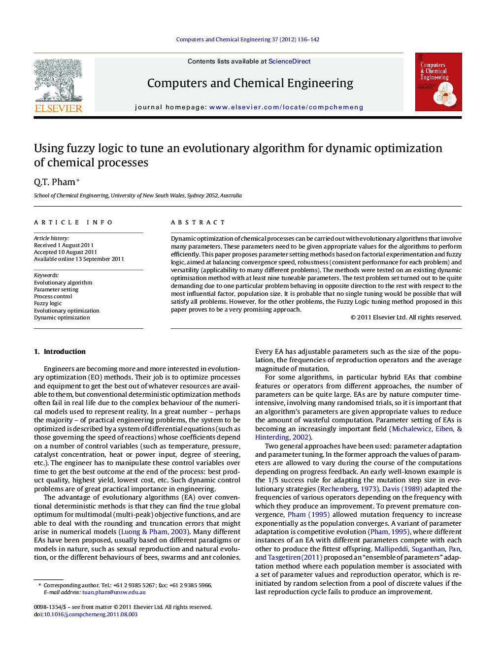 Using fuzzy logic to tune an evolutionary algorithm for dynamic optimization of chemical processes