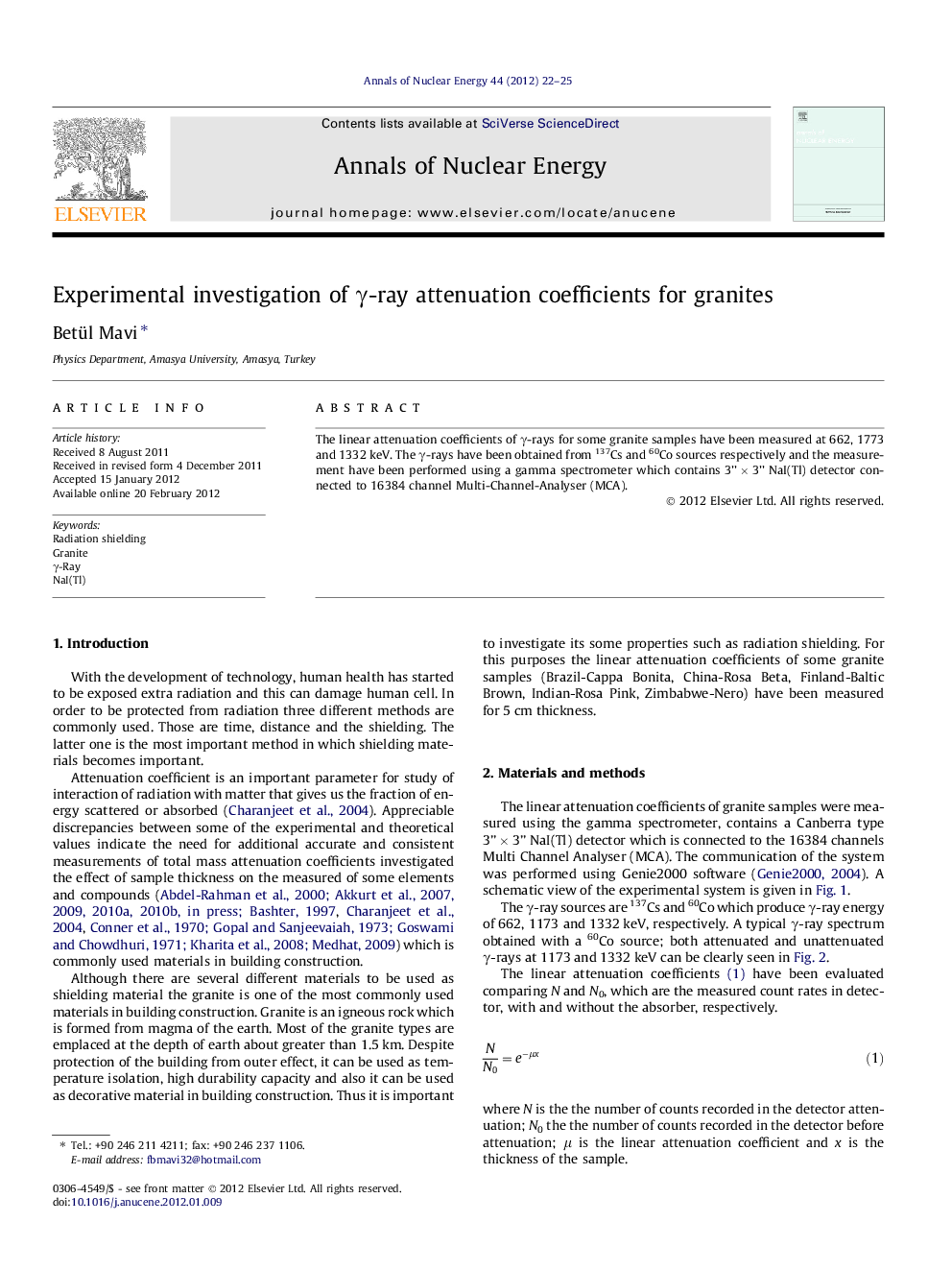 Experimental investigation of γ-ray attenuation coefficients for granites