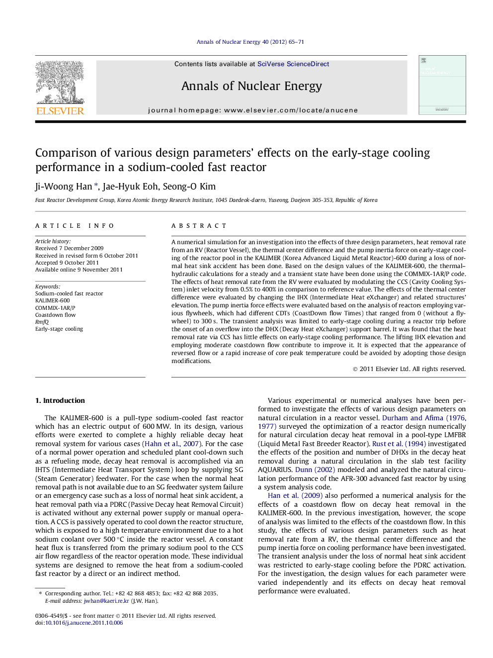 Comparison of various design parameters’ effects on the early-stage cooling performance in a sodium-cooled fast reactor