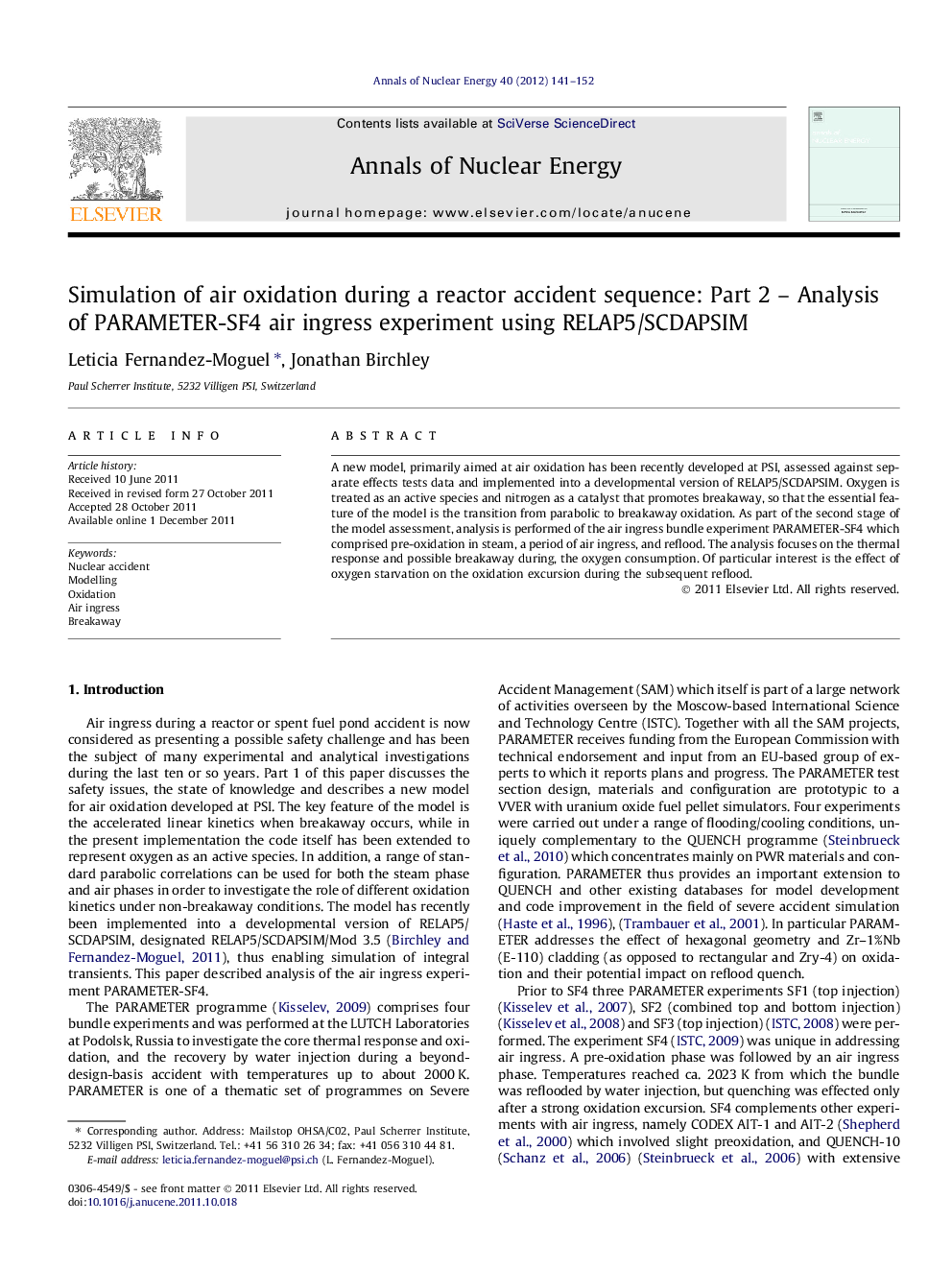 Simulation of air oxidation during a reactor accident sequence: Part 2 – Analysis of PARAMETER-SF4 air ingress experiment using RELAP5/SCDAPSIM