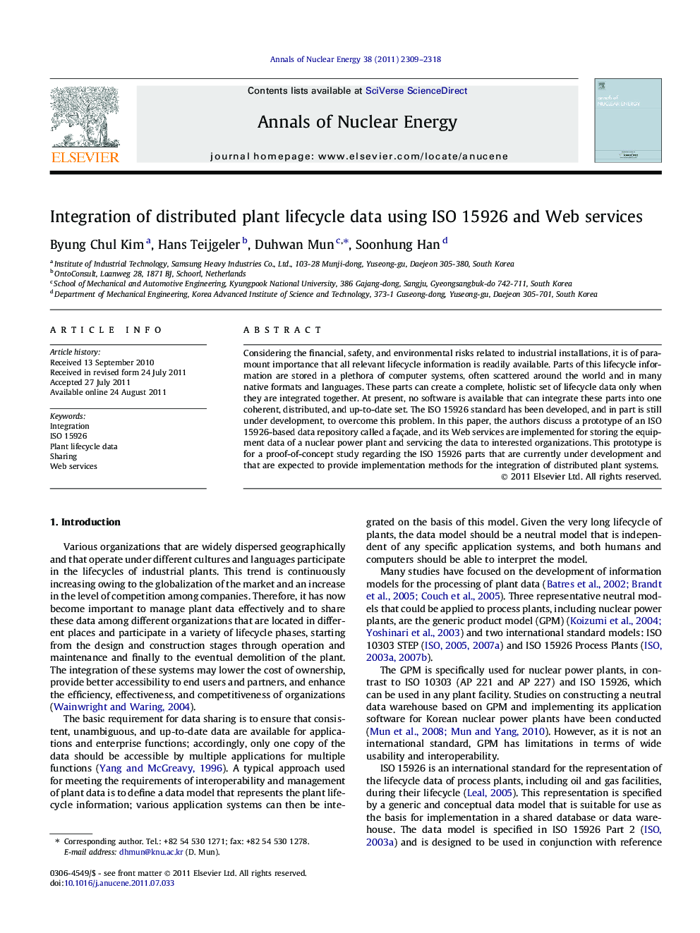 Integration of distributed plant lifecycle data using ISO 15926 and Web services