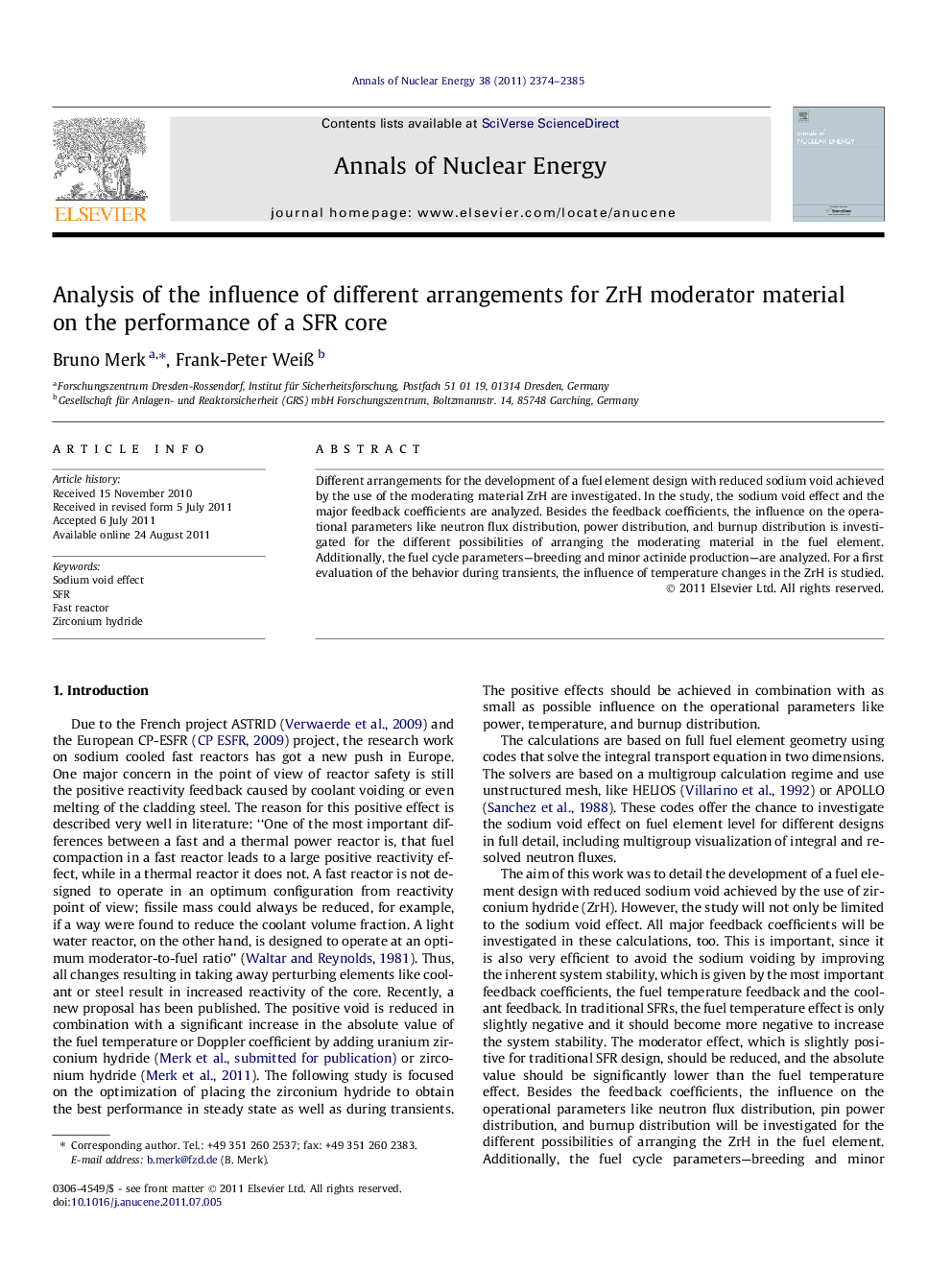 Analysis of the influence of different arrangements for ZrH moderator material on the performance of a SFR core