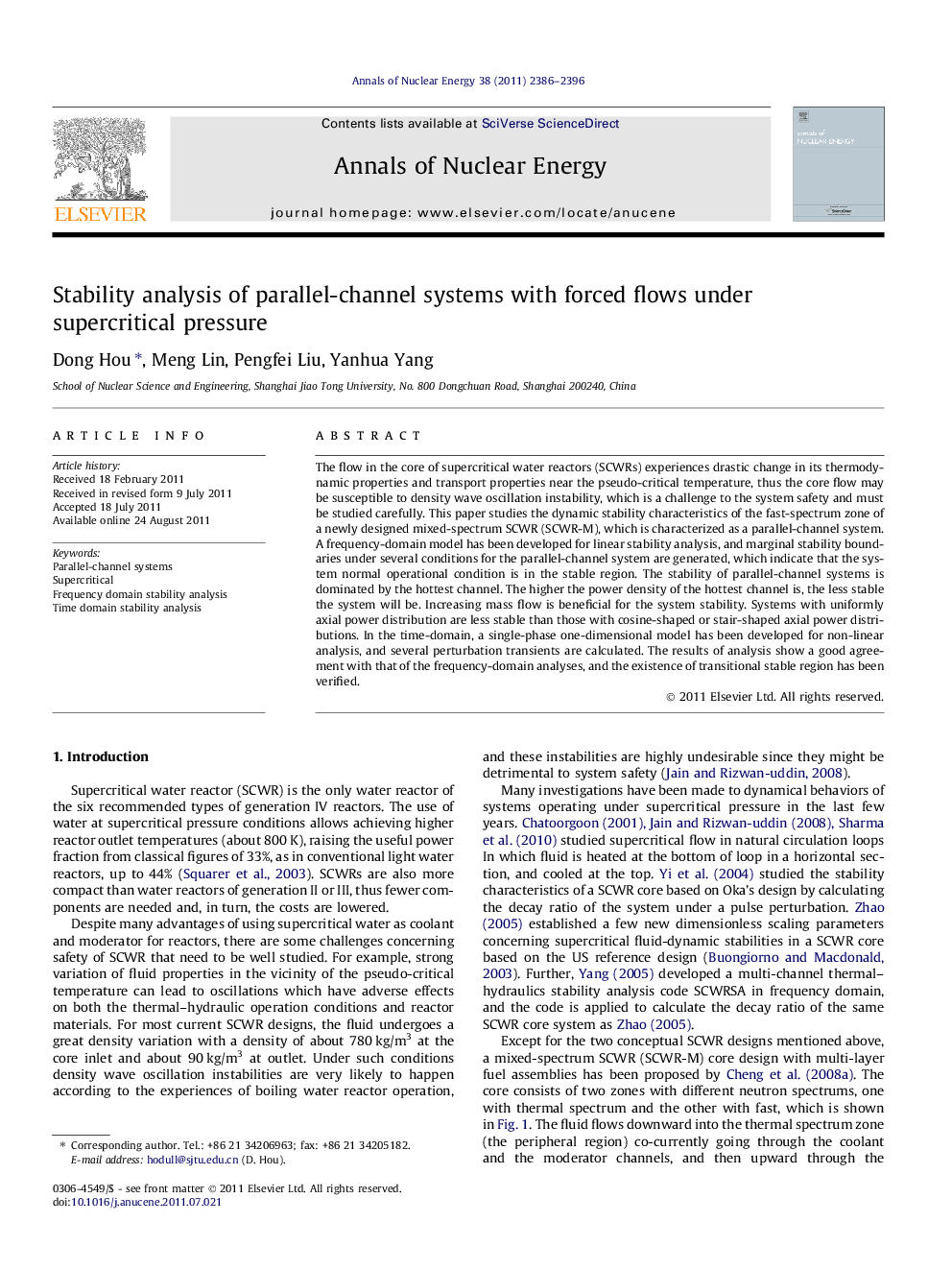 Stability analysis of parallel-channel systems with forced flows under supercritical pressure