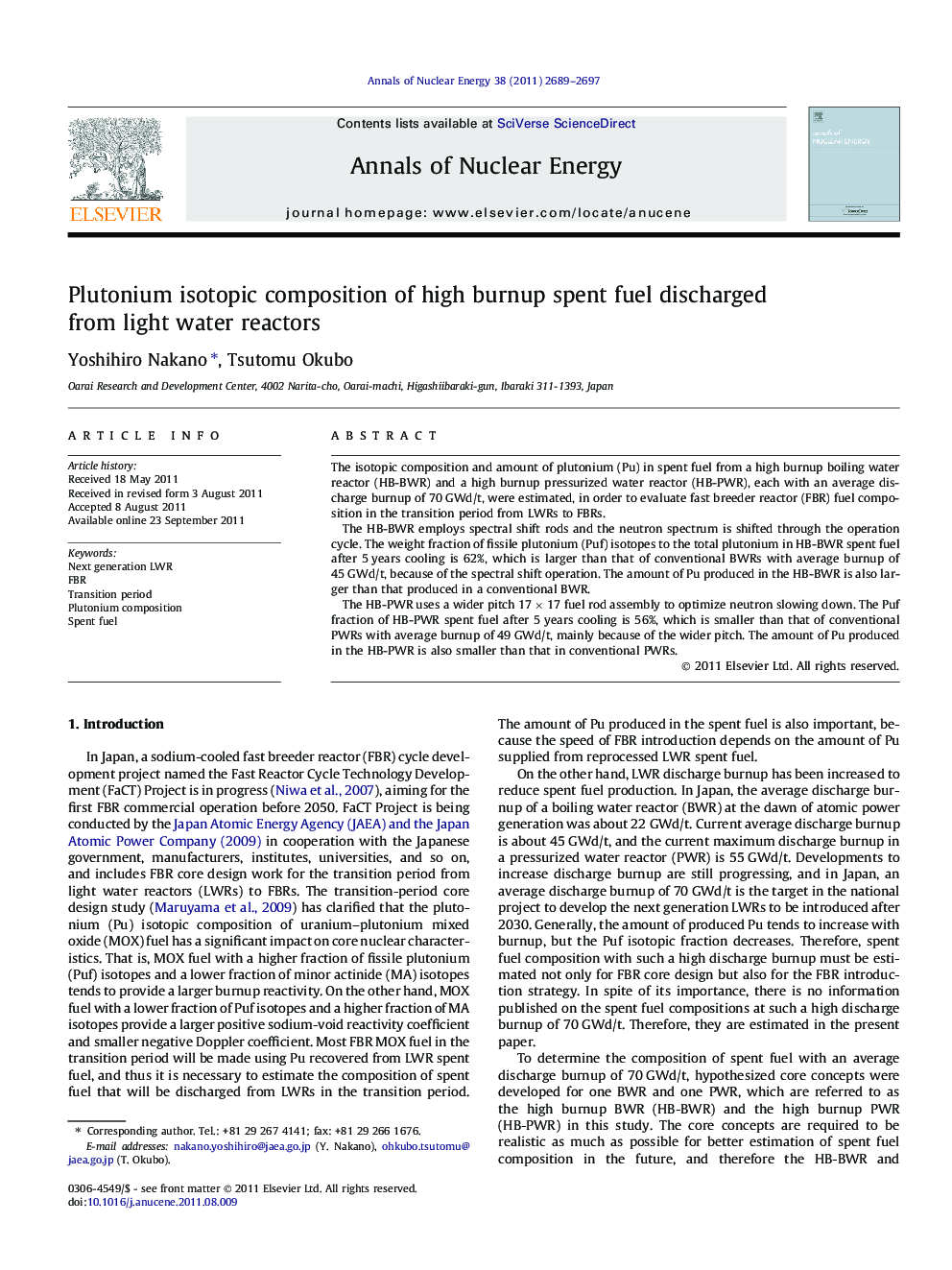 Plutonium isotopic composition of high burnup spent fuel discharged from light water reactors