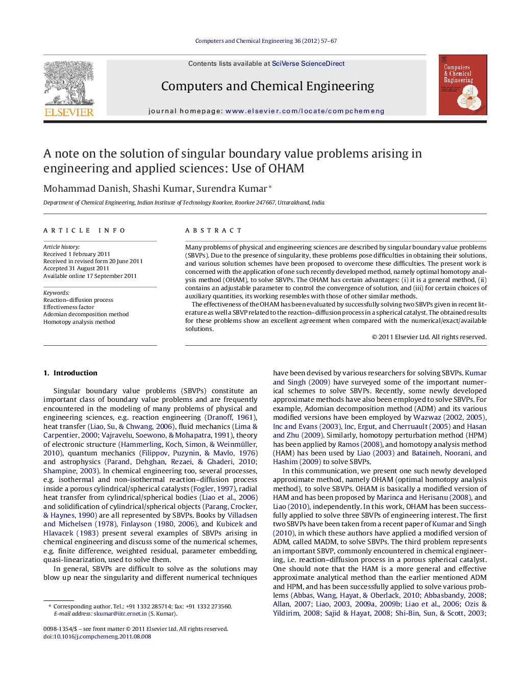 A note on the solution of singular boundary value problems arising in engineering and applied sciences: Use of OHAM