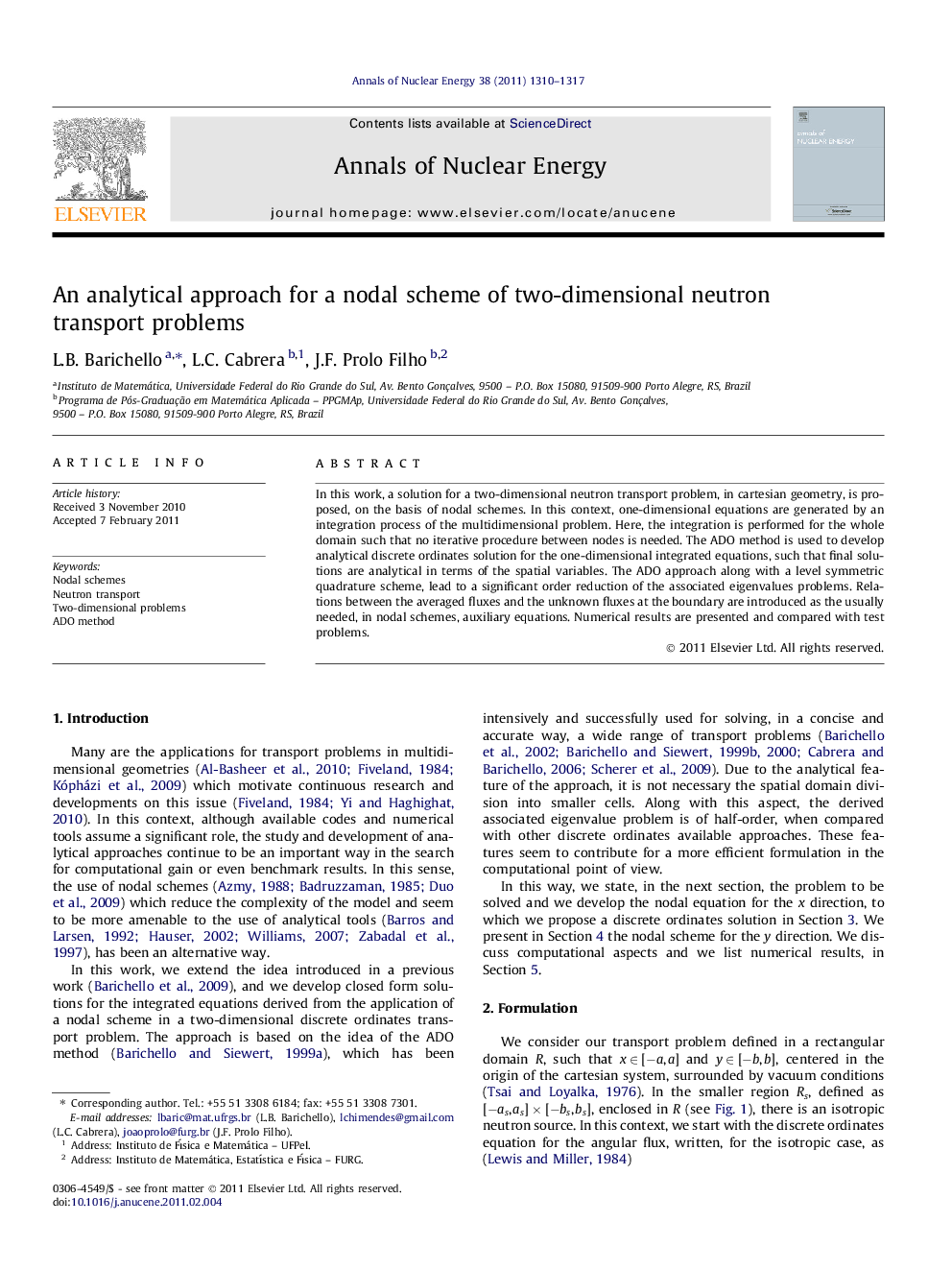 An analytical approach for a nodal scheme of two-dimensional neutron transport problems