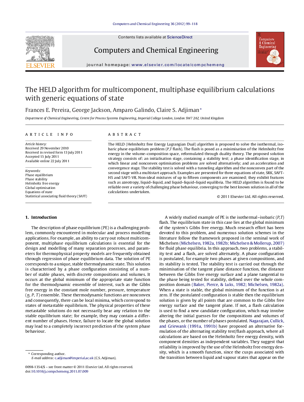 The HELD algorithm for multicomponent, multiphase equilibrium calculations with generic equations of state