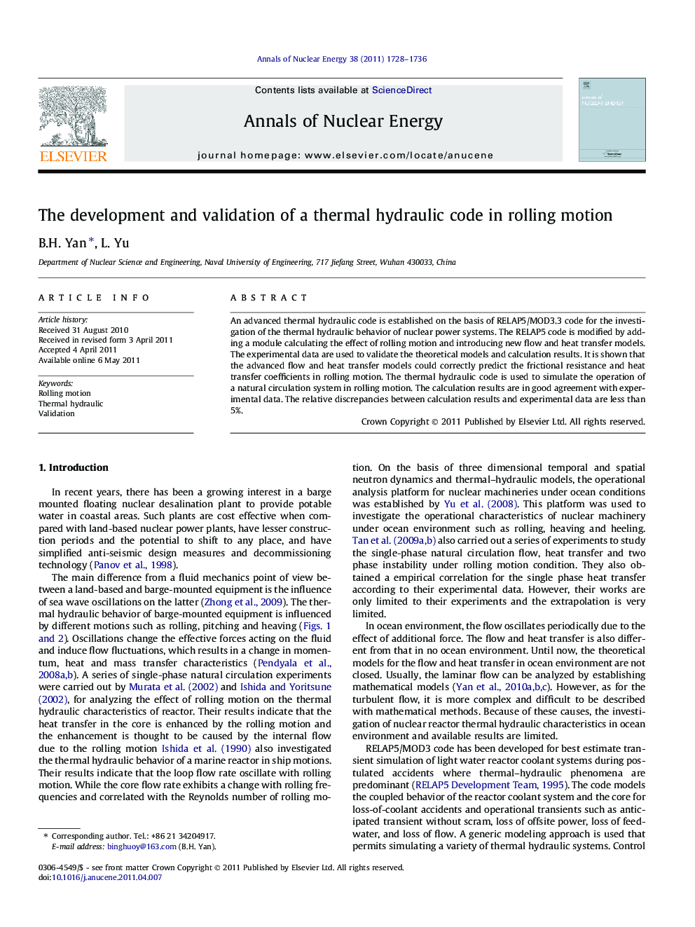 The development and validation of a thermal hydraulic code in rolling motion