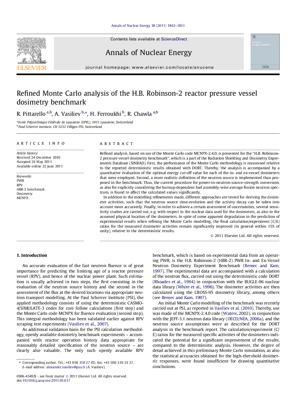 Refined Monte Carlo analysis of the H.B. Robinson-2 reactor pressure vessel dosimetry benchmark