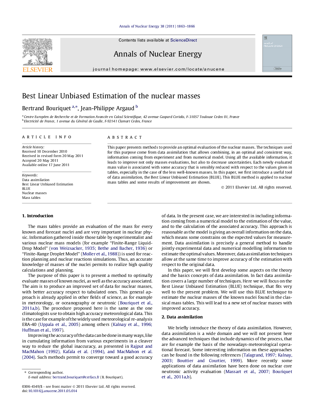 Best Linear Unbiased Estimation of the nuclear masses