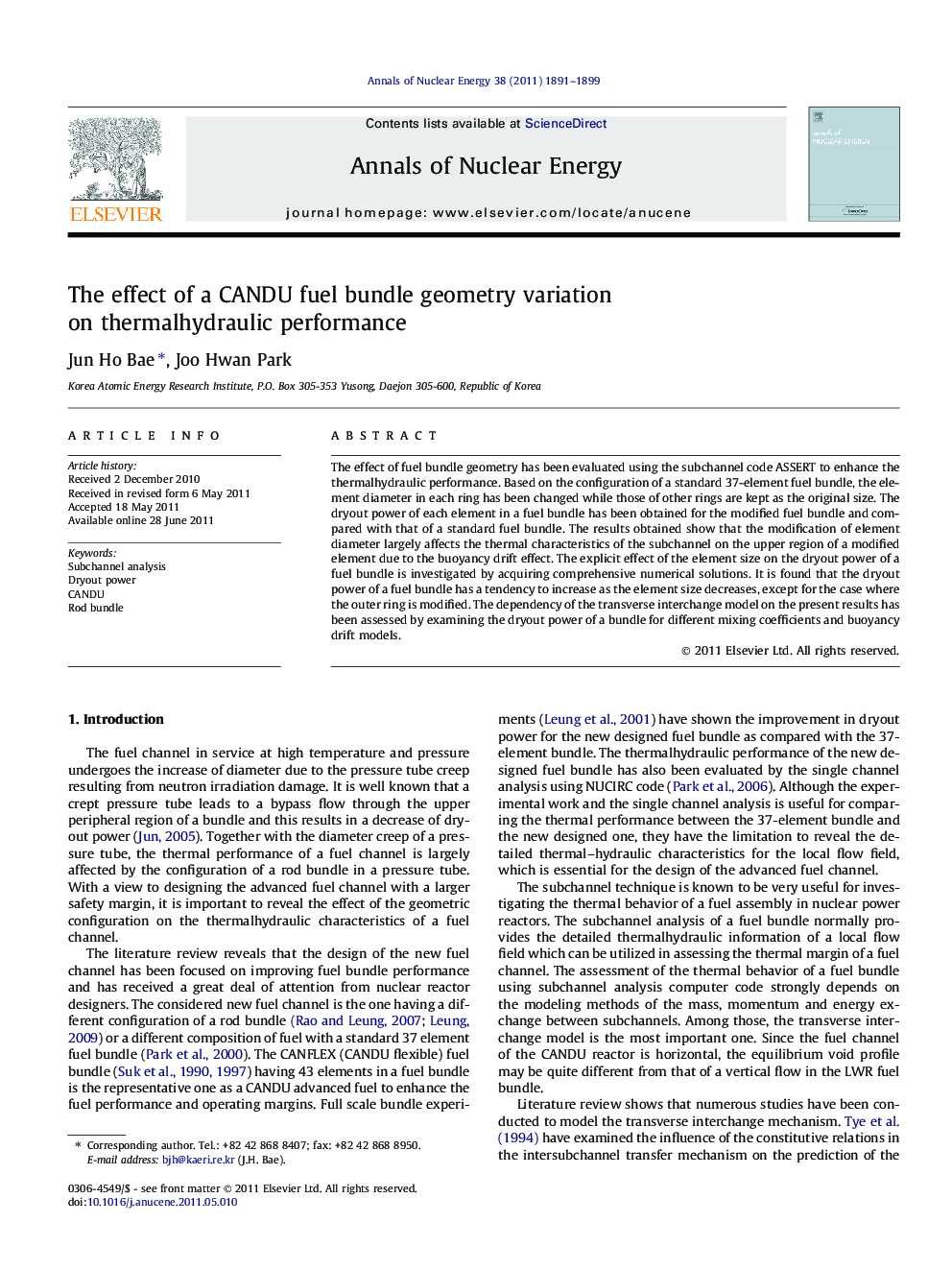 The effect of a CANDU fuel bundle geometry variation on thermalhydraulic performance