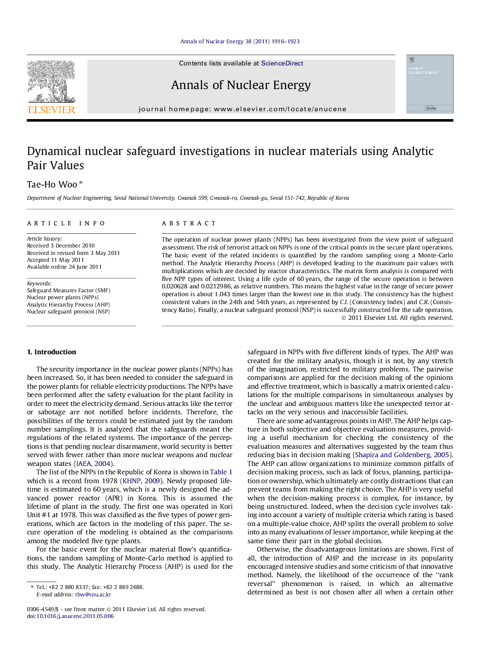 Dynamical nuclear safeguard investigations in nuclear materials using Analytic Pair Values