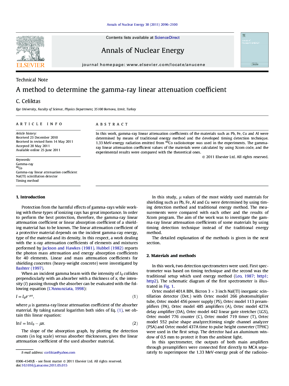 A method to determine the gamma-ray linear attenuation coefficient