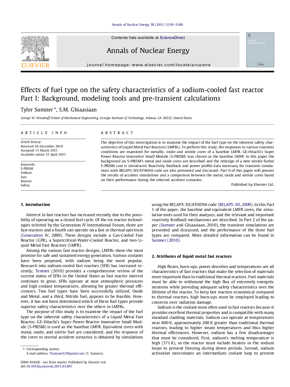 Effects of fuel type on the safety characteristics of a sodium-cooled fast reactor: Part I: Background, modeling tools and pre-transient calculations