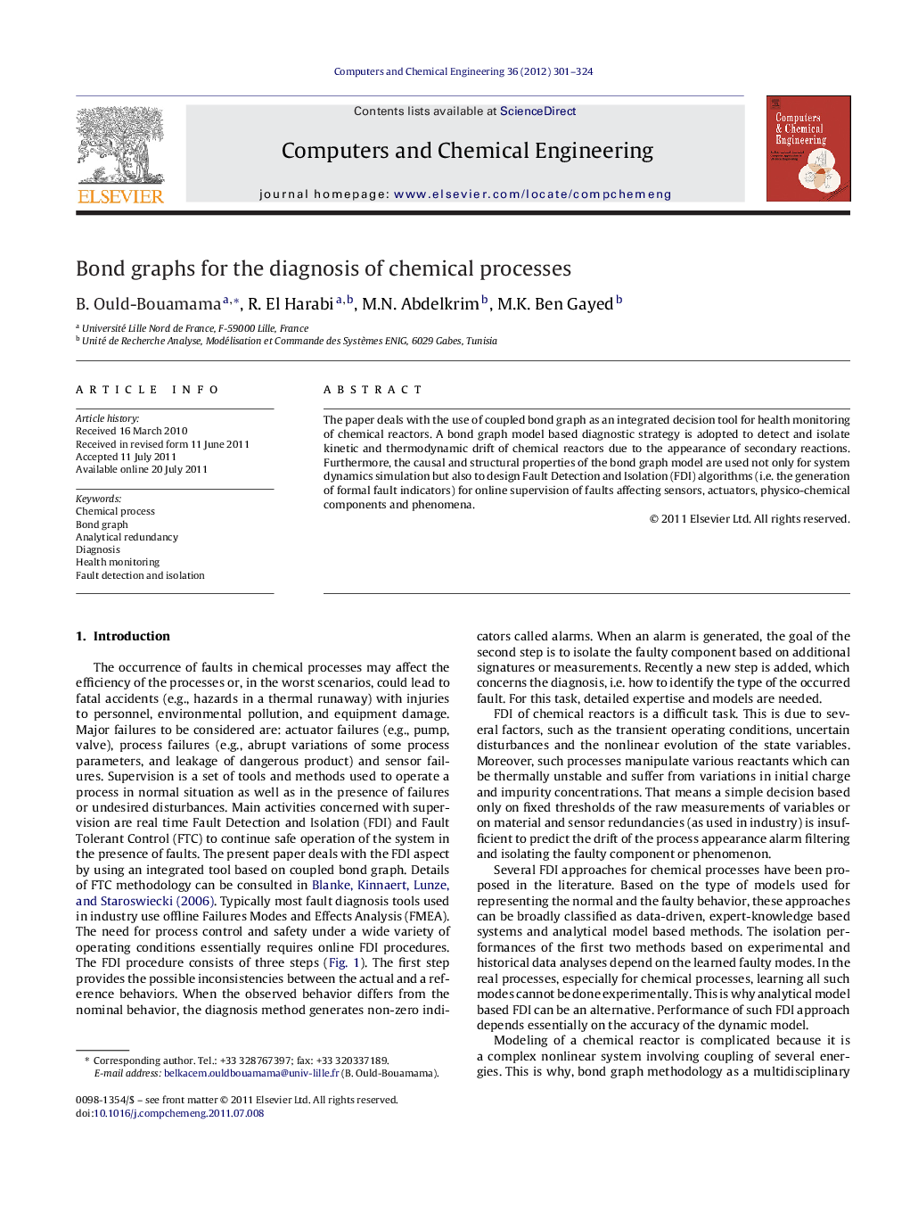 Bond graphs for the diagnosis of chemical processes