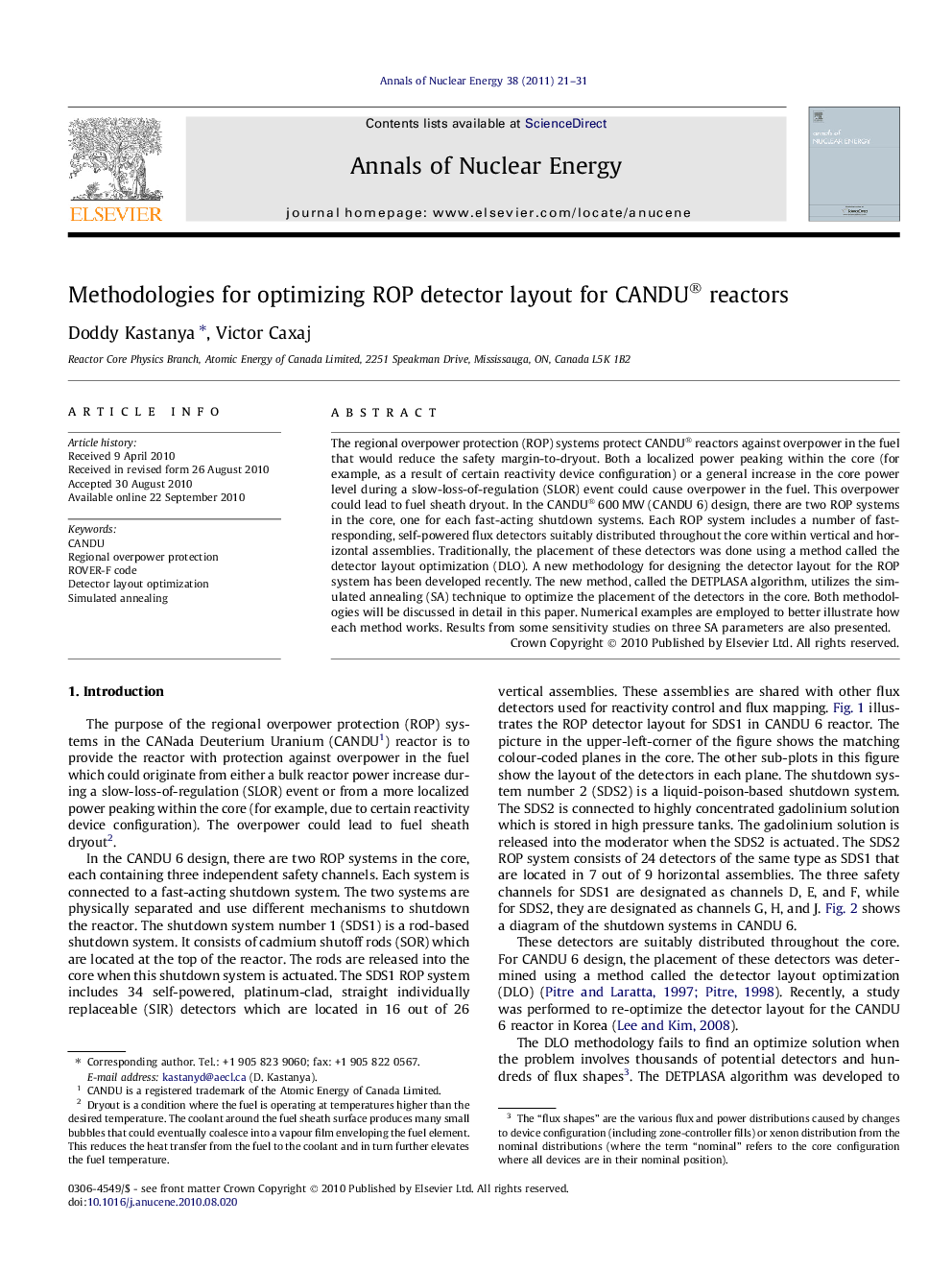 Methodologies for optimizing ROP detector layout for CANDU® reactors