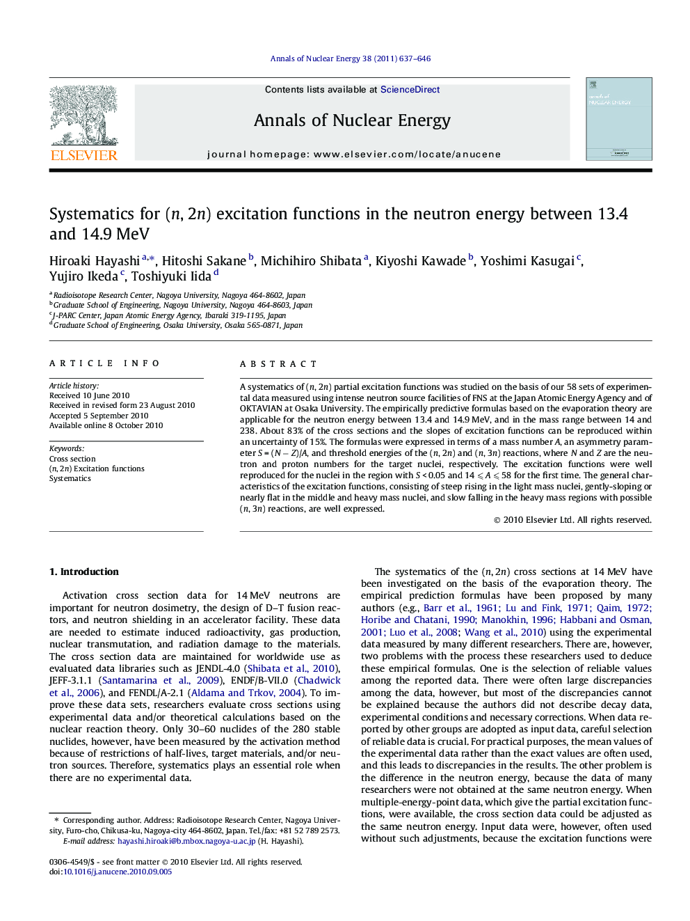 Systematics for (n, 2n) excitation functions in the neutron energy between 13.4 and 14.9 MeV