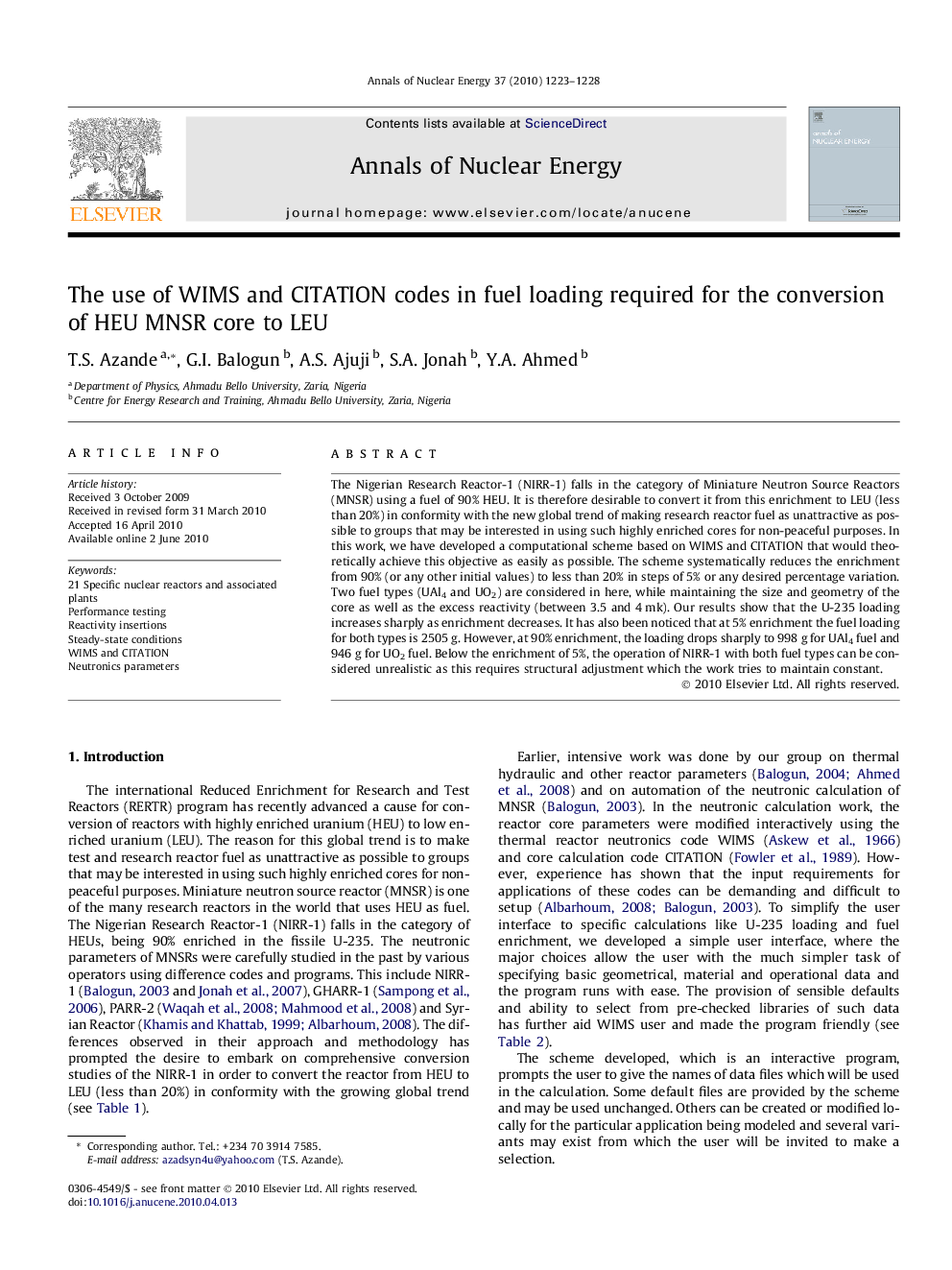 The use of WIMS and CITATION codes in fuel loading required for the conversion of HEU MNSR core to LEU