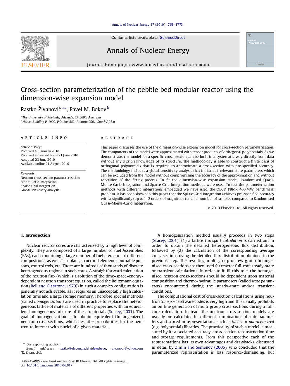 Cross-section parameterization of the pebble bed modular reactor using the dimension-wise expansion model