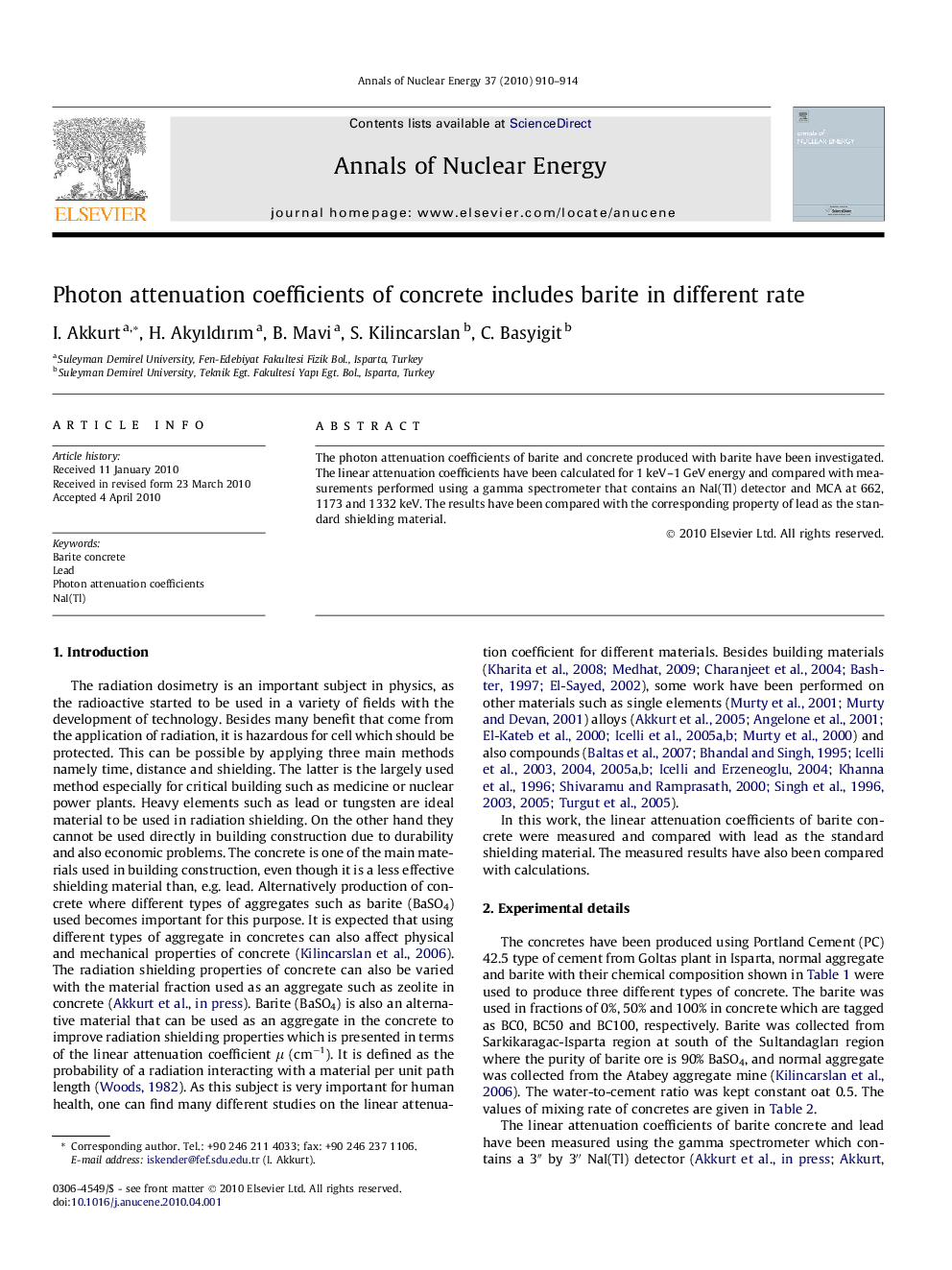 Photon attenuation coefficients of concrete includes barite in different rate