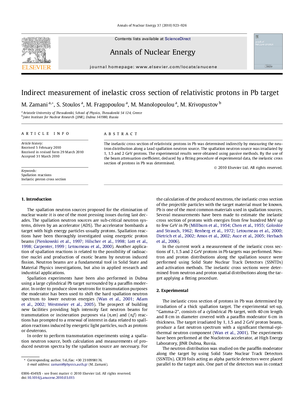 Indirect measurement of inelastic cross section of relativistic protons in Pb target