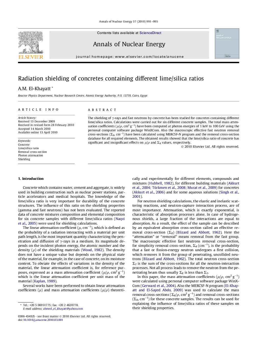 Radiation shielding of concretes containing different lime/silica ratios