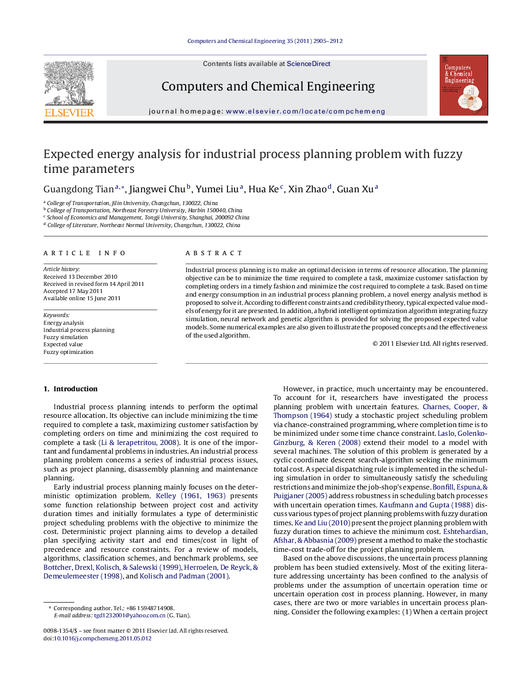 Expected energy analysis for industrial process planning problem with fuzzy time parameters